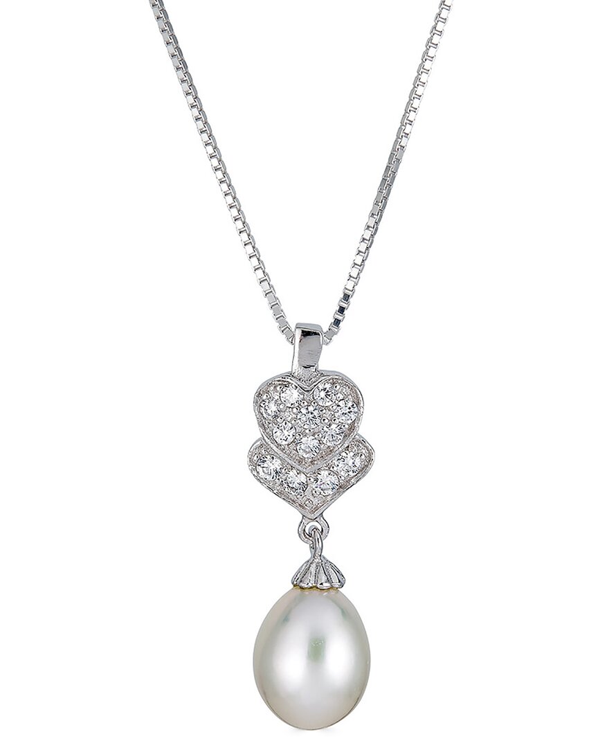 Belpearl Silver 9mm Pearl Cz Pendant Necklace