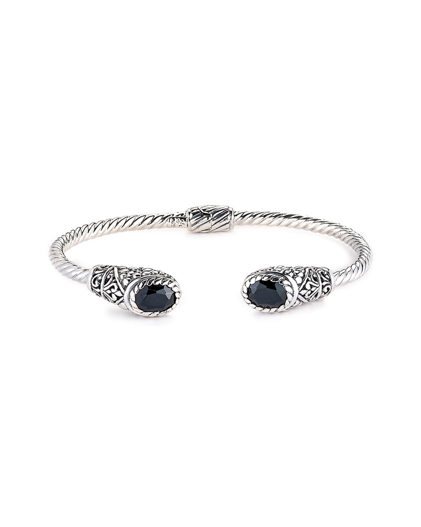 Samuel B. Jewelry Sterling Silver Black Onyx Twisted Cable Bangle Bracelet