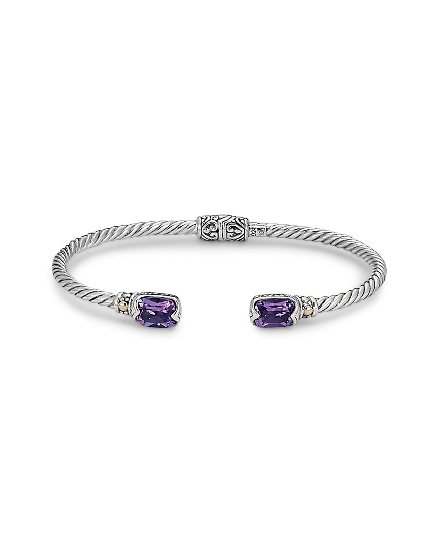 Samuel B. Jewelry 18k & Sterling Silver 3.10 Ct. Tw. Amethyst Twisted Cable Bangle Bracelet
