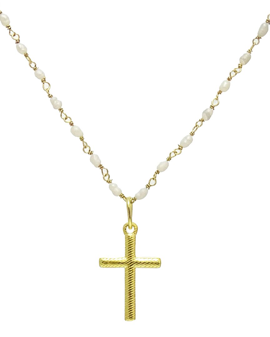Savvy Cie 18k Over Silver Pearl Cross Necklace