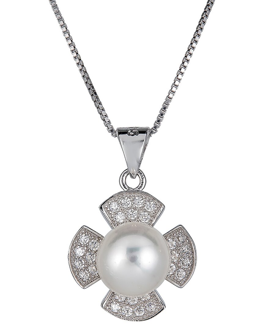 Belpearl Silver 8-9mm Pearl Cz Pendant Necklace