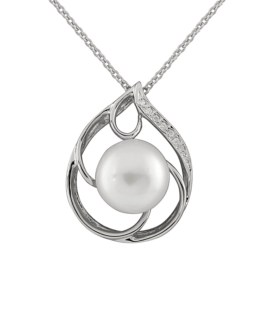 Splendid Pearls Rhodium Plated Silver 10-10.5mm Freshwater Pearl & Cz Necklace
