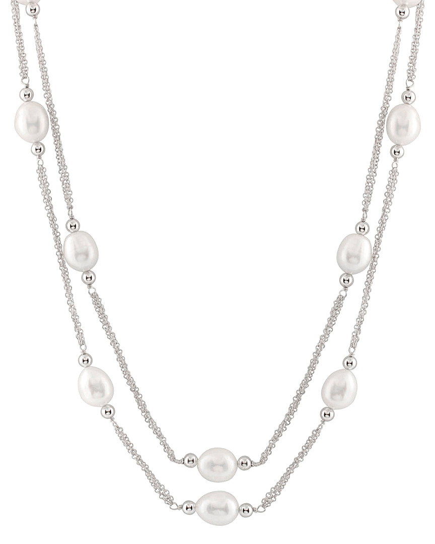 Splendid Pearls Rhodium Plated Silver 9-10mm Freshwater Pearl Necklace