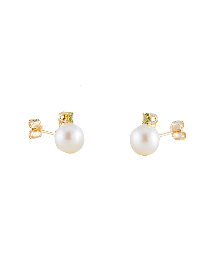 Splendid Pearls 14k 0.10 Ct. Tw. Peridot & 7-7.5mm Freshwater Pearl Drop Earrings
