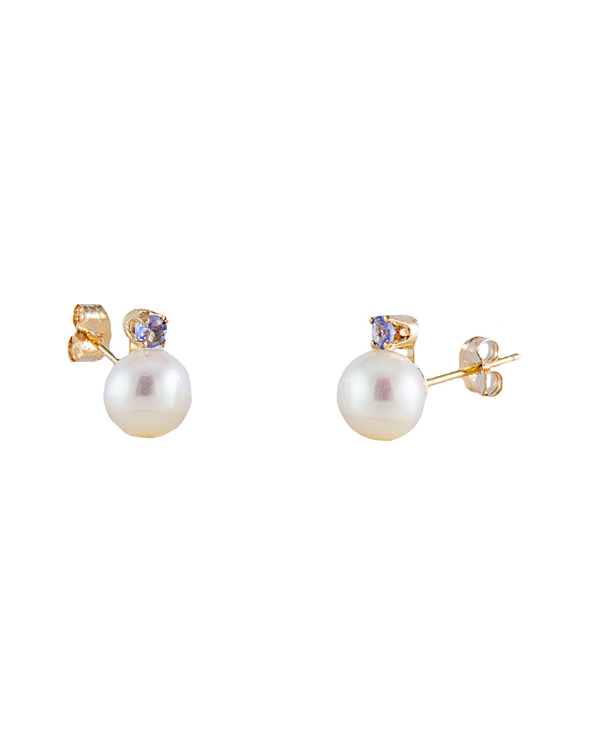 Splendid Pearls 14k 0.10 Ct. Tw. Tanzanite & 7-7.5mm Freshwater Pearl Drop Earrings