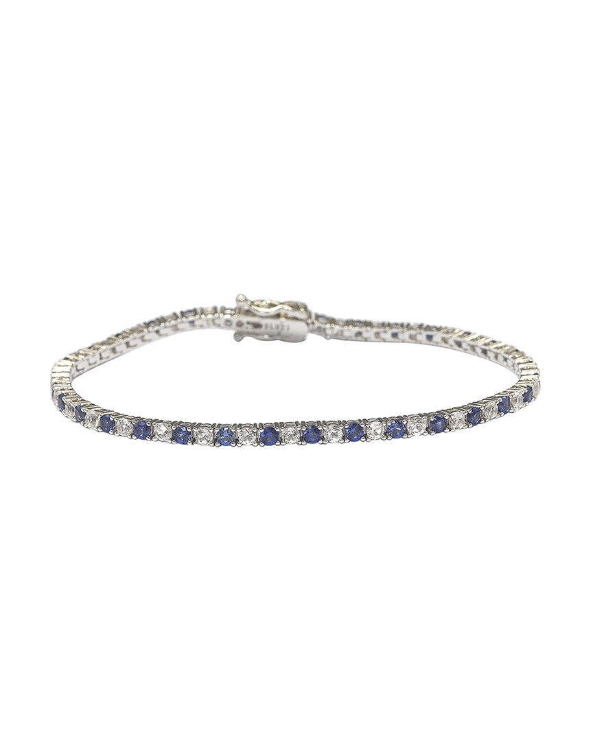 Shop Suzy Levian Silver 0.02 Ct. Tw. Diamond & Sapphire Tennis Bracelet