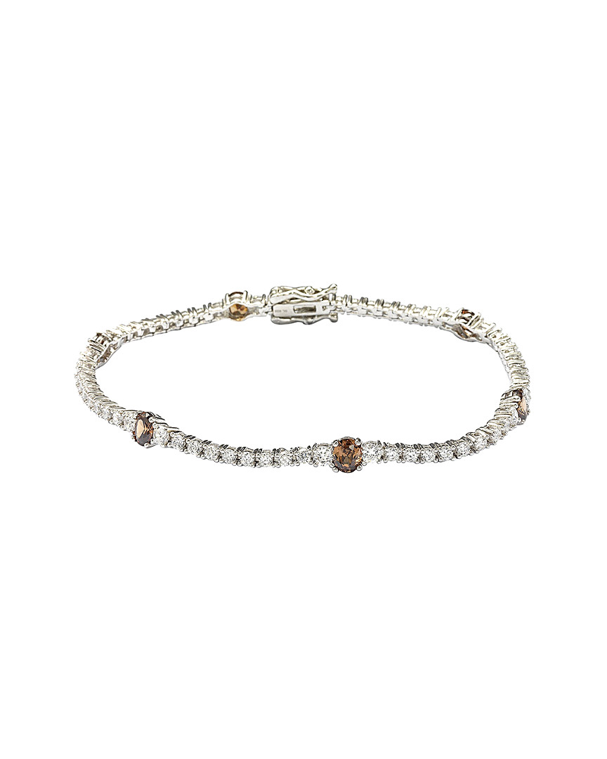Suzy Levian Sterling Silver Brown And White Cubic Zirconia Tennis Bracelet