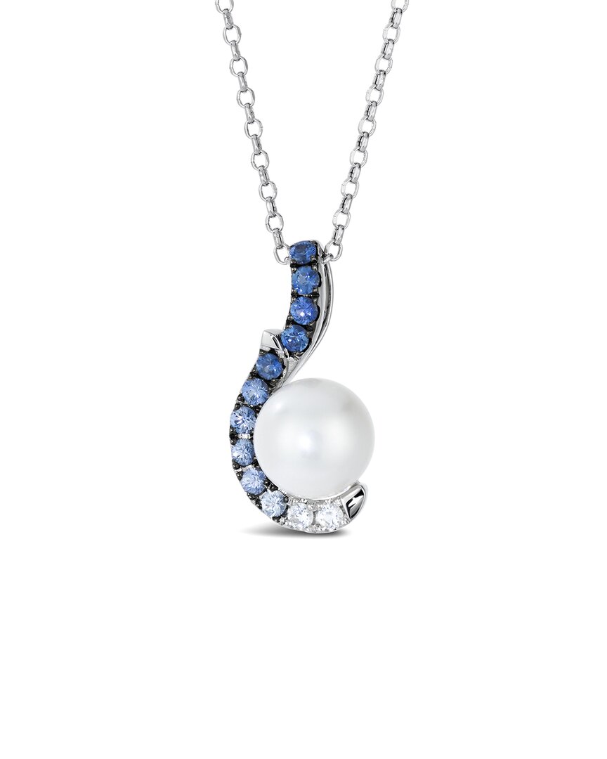 Le Vian ® Denim Ombré® 14k 0.55 Ct. Tw. Sapphire & 9.5-10mm Pearl Pendant In Silver