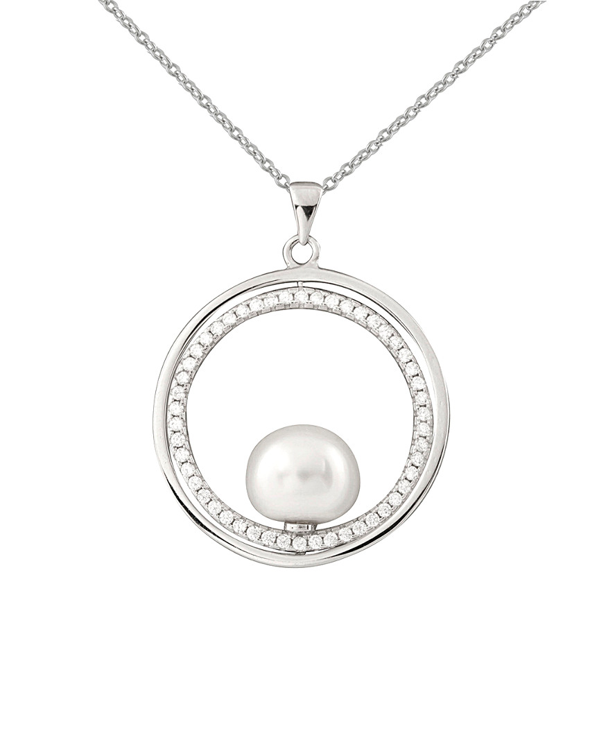 Splendid Pearls Rhodium Plated Silver 10-10.5mm Pearl & Cz Necklace