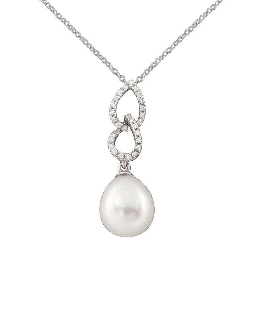 Splendid Pearls Rhodium Plated Silver 9-9.5mm Pearl Necklace