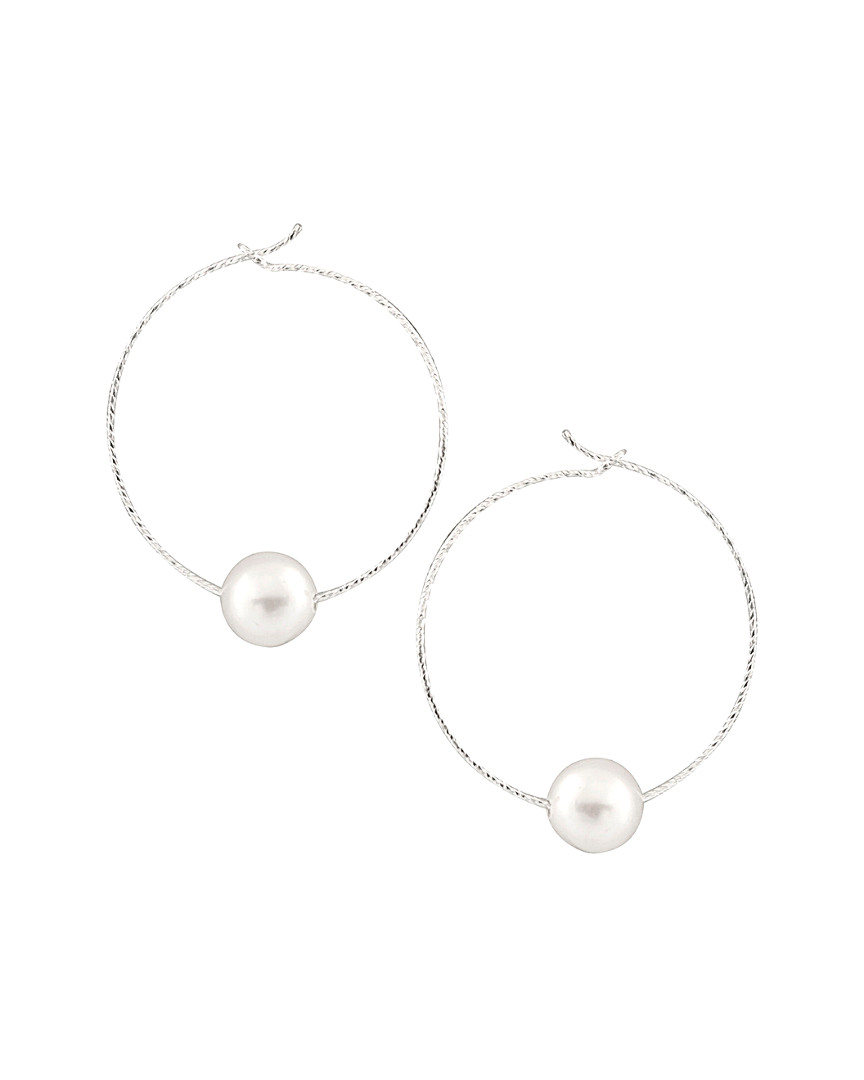 Splendid Pearls Rhodium Plated Silver 8-8.5mm Freshwater Pearl Drop Earrings
