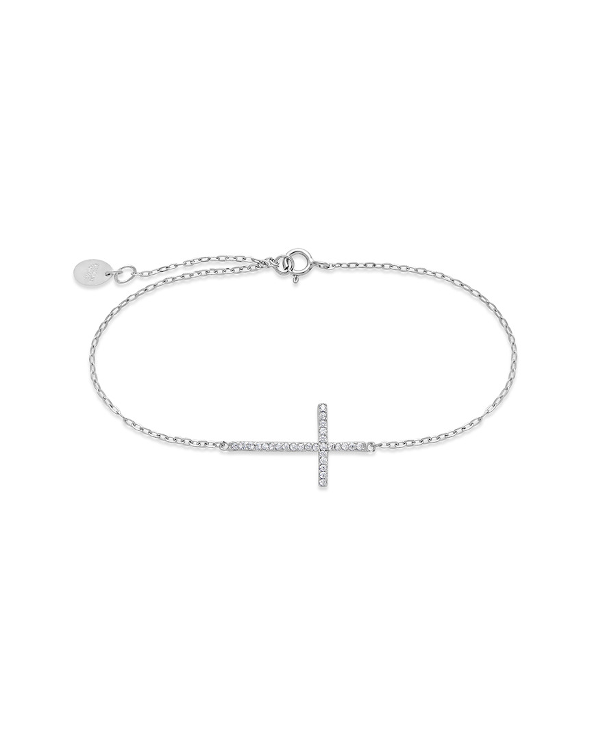 Shop Sterling Forever Silver Cz Sideways Cross Bracelet