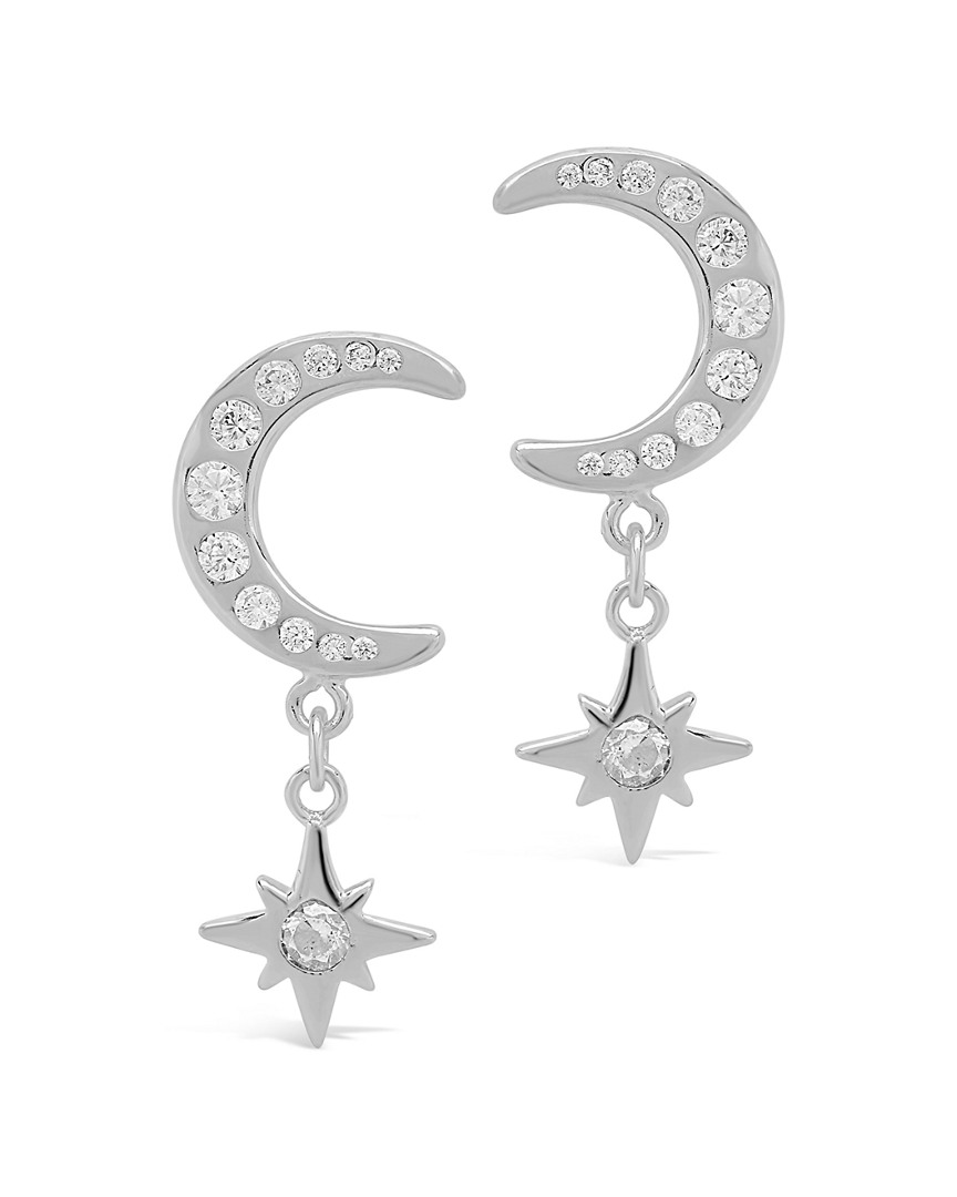 Sterling Forever Crescent & Star Drop Studs - Silver