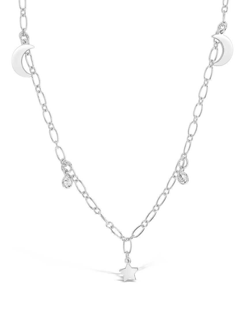 Sterling Forever Cz Star & Moon Necklace