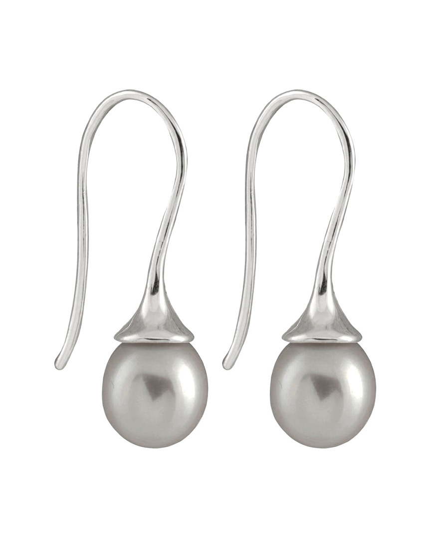 Splendid Pearls Rhodium Plated Silver 8-8.5mm Freshwater Pearl Drop Earrings