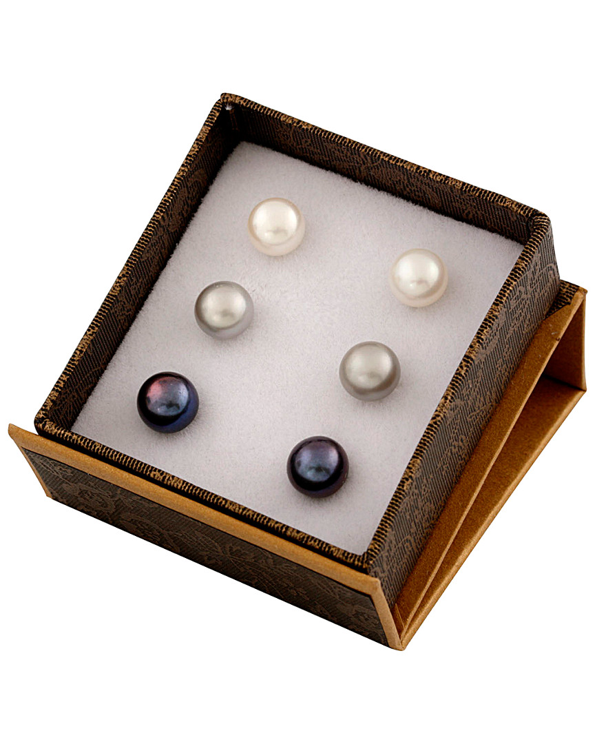 Splendid Pearls Rhodium Plated Silver 8-9mm Freshwater Pearl Earring Set