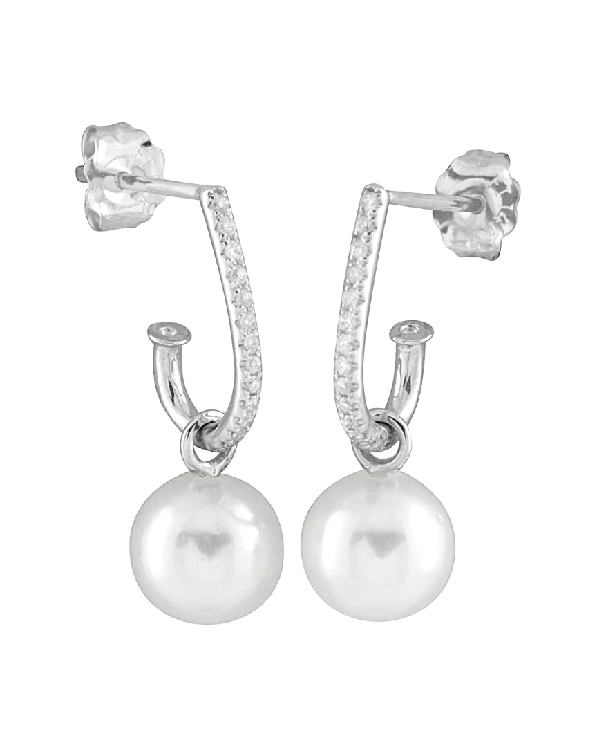 Splendid Pearls 14k 0.13 Ct. Tw. Diamond & 7-7.5mm Akoya Pearl Drop Earrings