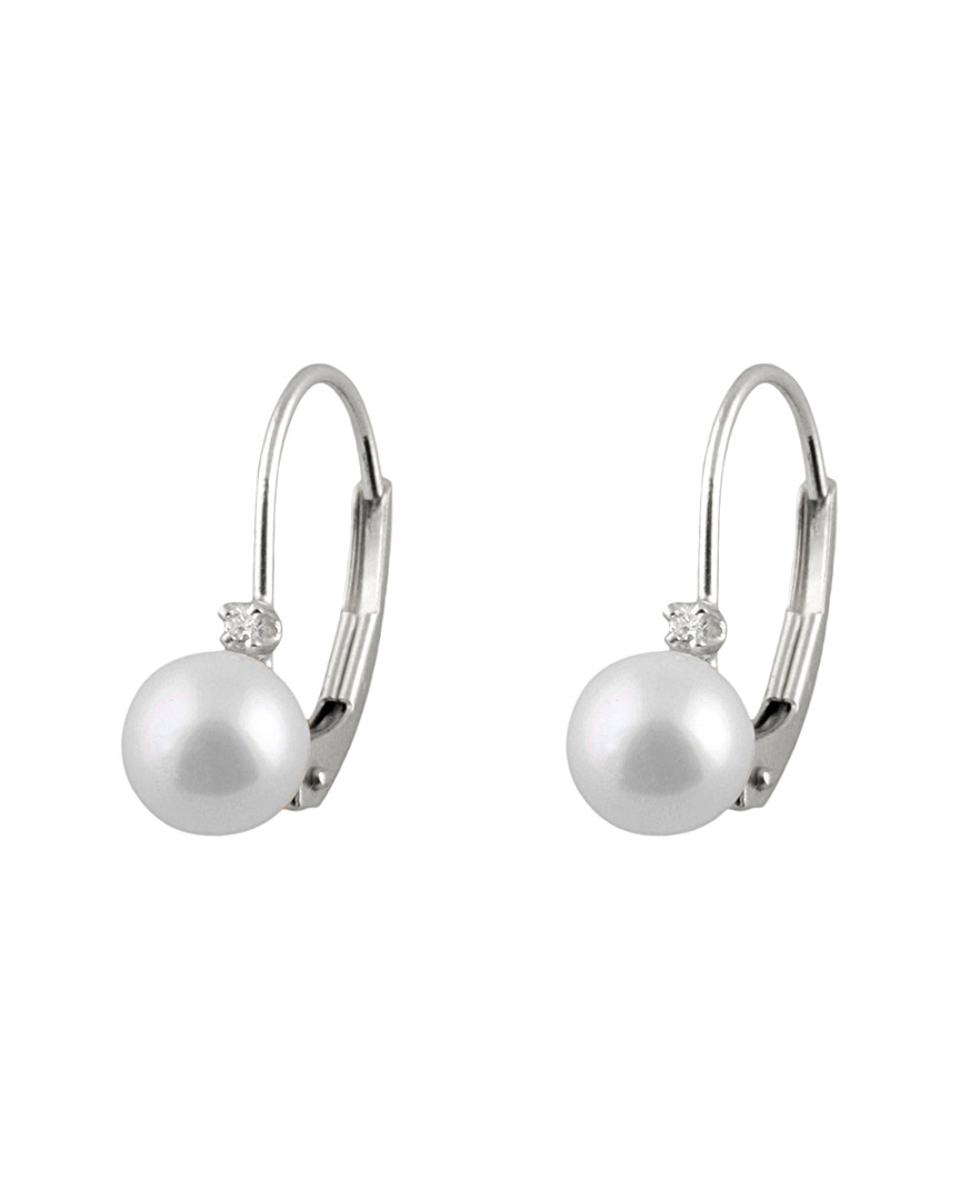 Splendid Pearls 14k 0.02 Ct. Tw. Diamond & 5-5.5mm Akoya Pearl Drop Earrings