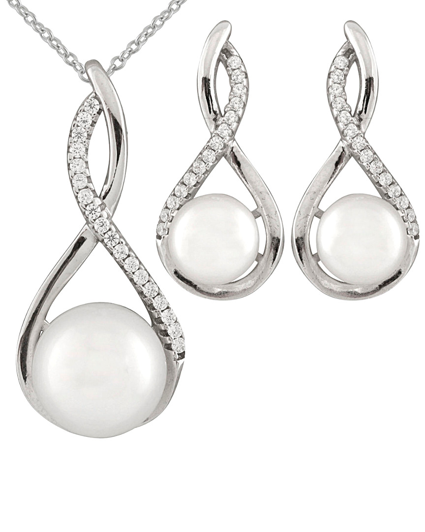 Splendid Pearls Silver 8-10mm Freshwater Pearl Necklace & Earrings Set