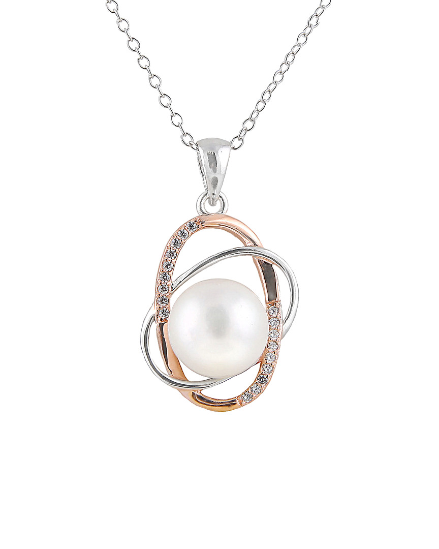 Splendid Pearls Rhodium & Rose Gold Vermeil 9-9.5mm Freshwater Pearl & Cz Necklace