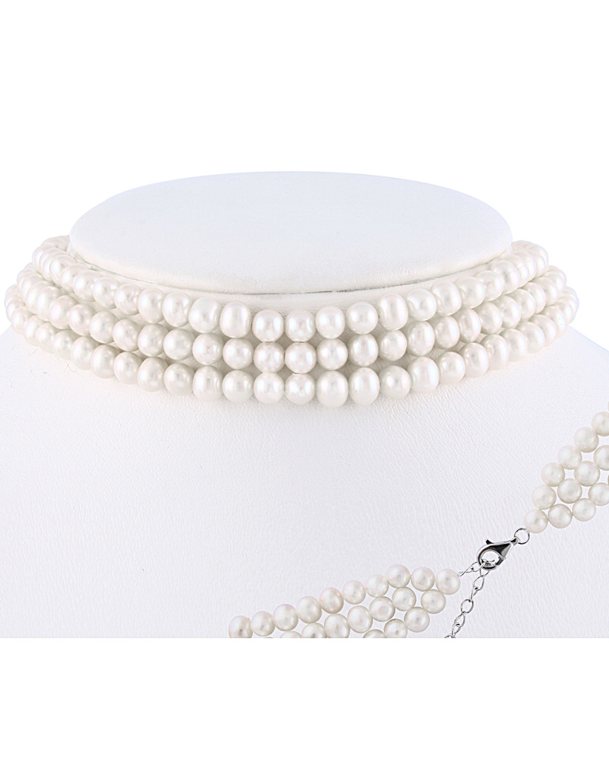 Splendid Pearls Rhodium Plated Silver 5-6mm Freshwater Pearl Choker Necklace