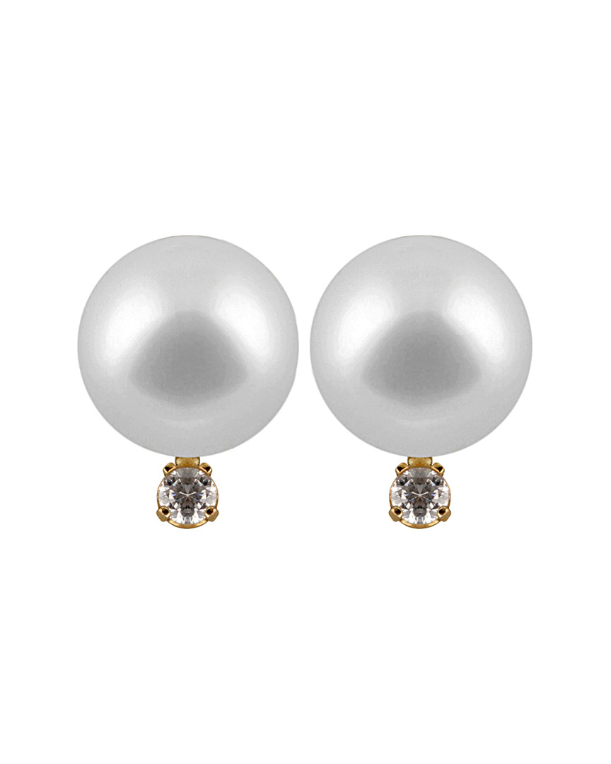 Splendid Pearls 14k 0.02 Ct. Tw. Diamond & 5-5.5mm Akoya Pearl Earrings