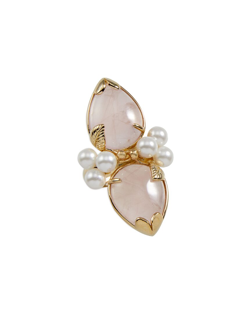 Savvy Cie 18k Over Silver Rose Quartz 5-5.55mm Pearl Cluster Ring
