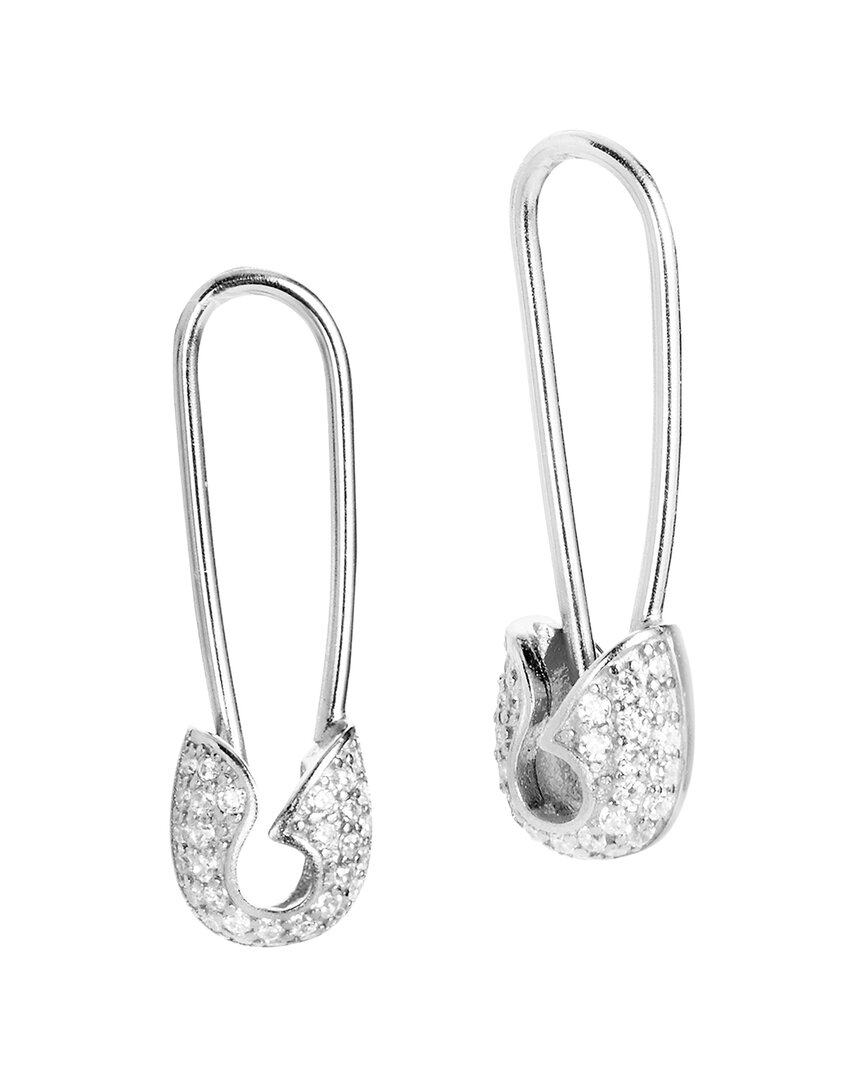 Savvy Cie Silver Cz Safety Pin Earrings