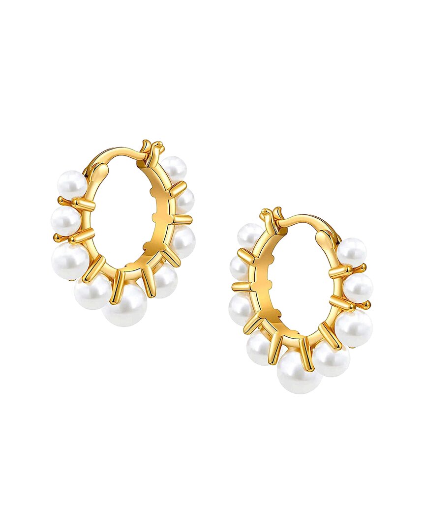 Liv Oliver 18k Plated Pearl Mini Hoops In Gold