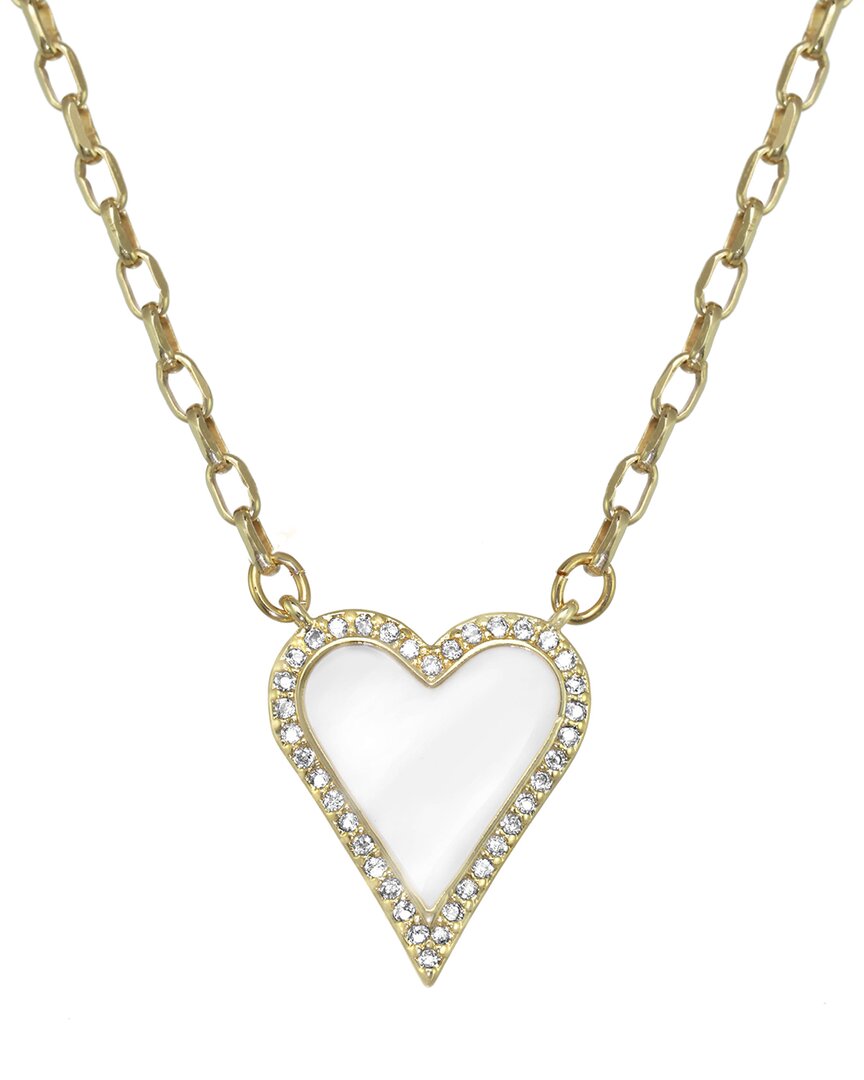 Rachel Reinhardt 14k Vermeil White Enamel & Cz Pave Heart Necklace