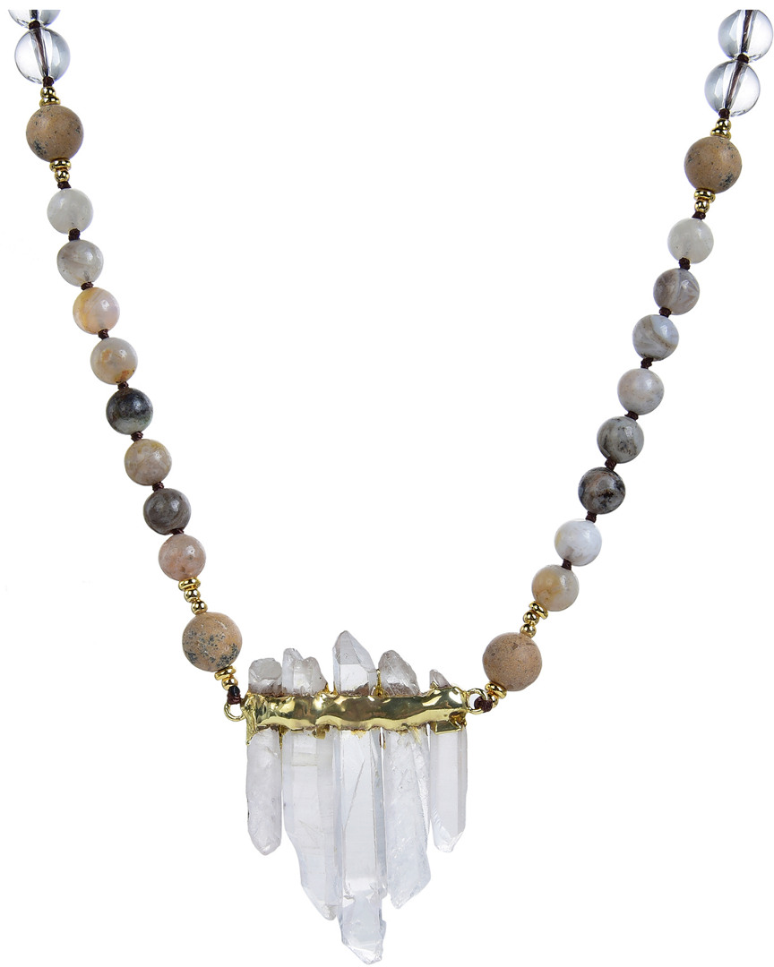 Eye Candy La Gemstone Agate & Clear Quartz Handmade Knotted Necklace