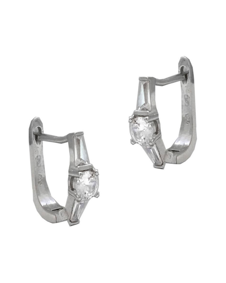 Savvy Cie Rhodium Plated Silver Cz Tapered Baguette Drop Earrings