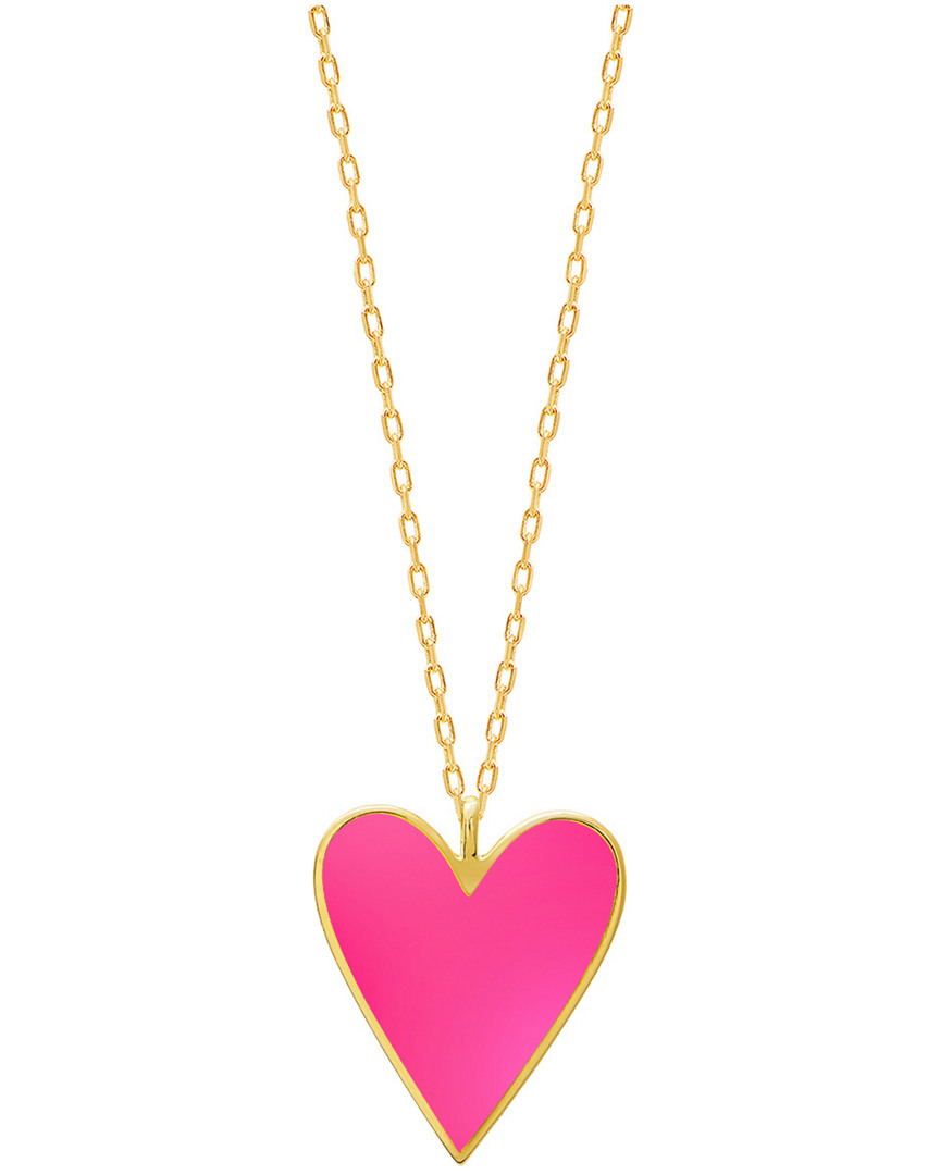 Gabi Rielle Gold Over Silver Candy Pink Enamel Heart Necklace
