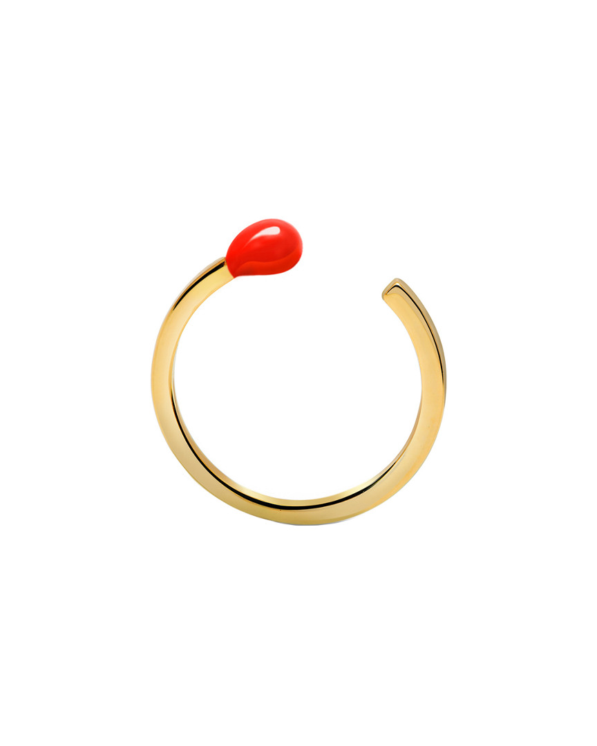 Gabi Rielle Gold Over Silver Red French Enamel Match Stick Ring