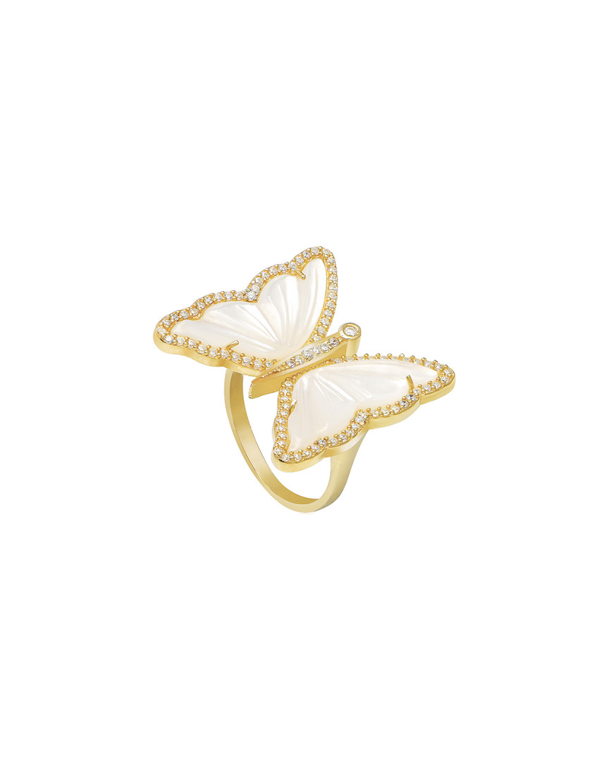 Gabi Rielle Gold Over Silver 1in Pearl Cz Micropave Butterfly Ring