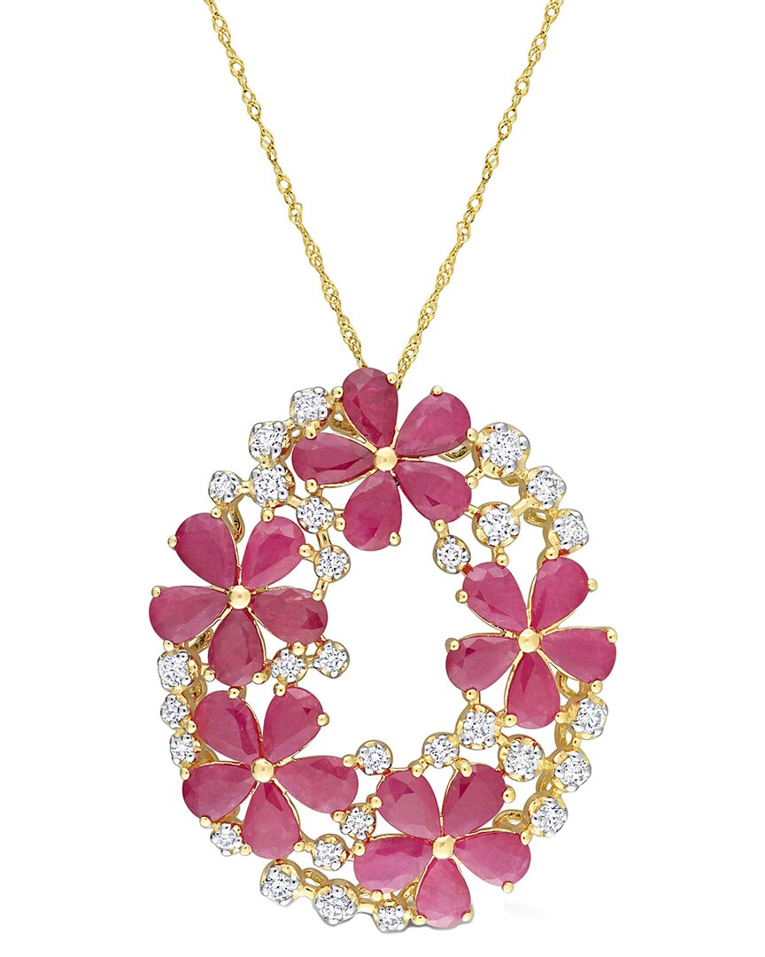 Rina Limor 14k 12.25 Ct. Tw. Diamond & Ruby Floral Pendant