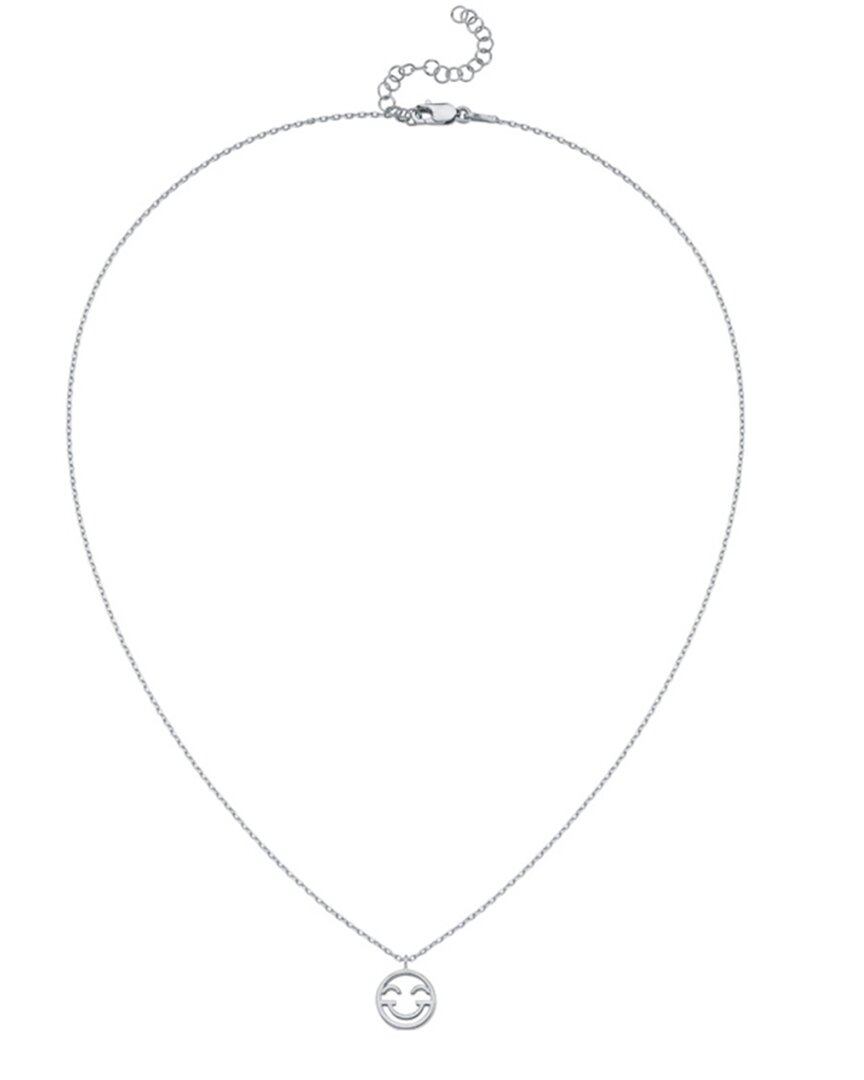 Amorium Silver Cz Smiley Necklace In Metallic