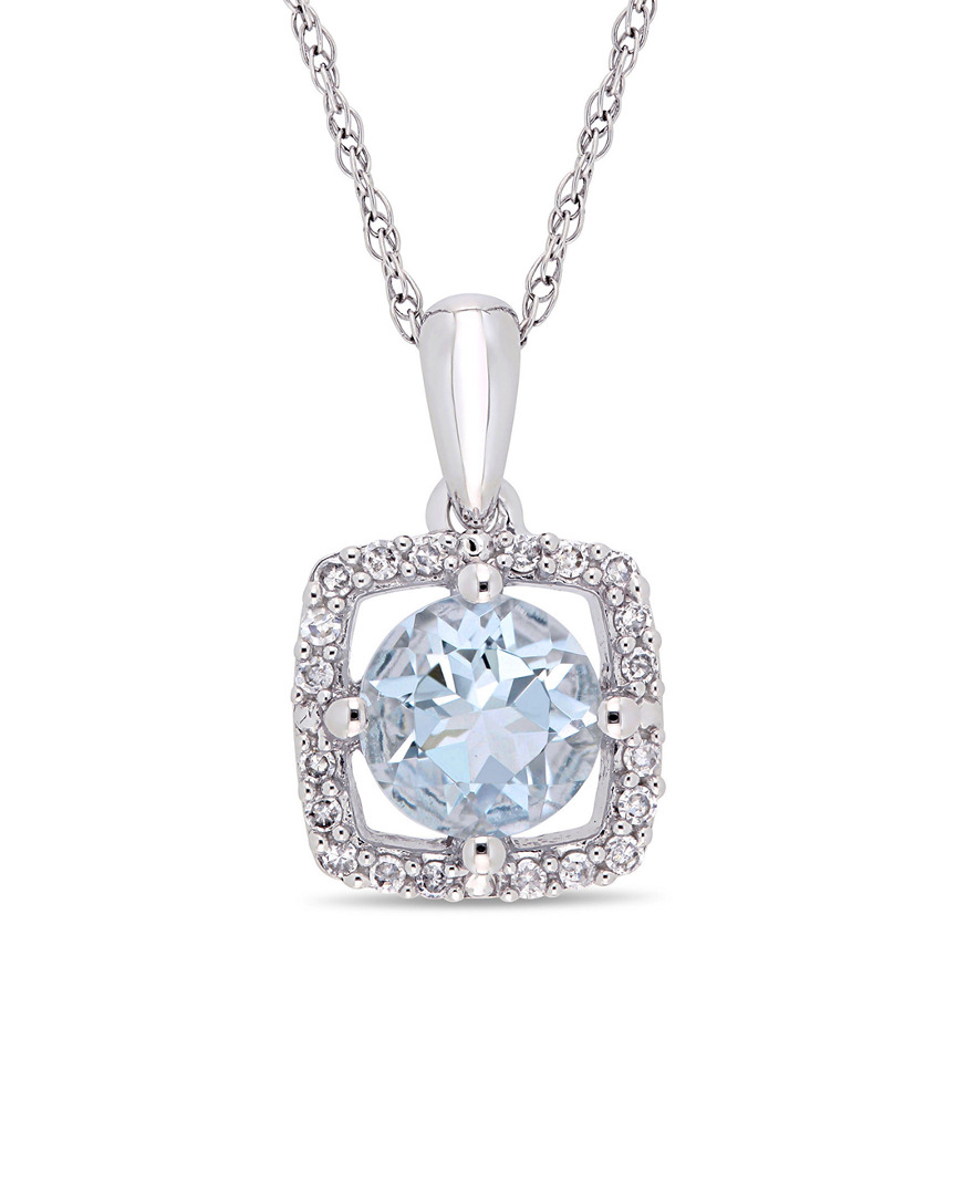 Rina Limor 10k 0.80 Ct. Tw. Diamond & Aquamarine Square Halo Necklace
