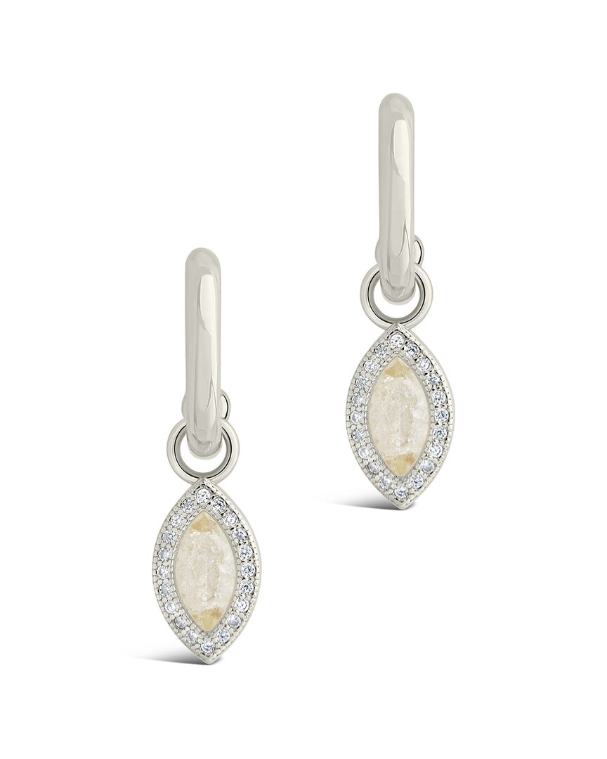 Sterling Forever Calla Cz Charm Drop Hoop Earrings In Silver