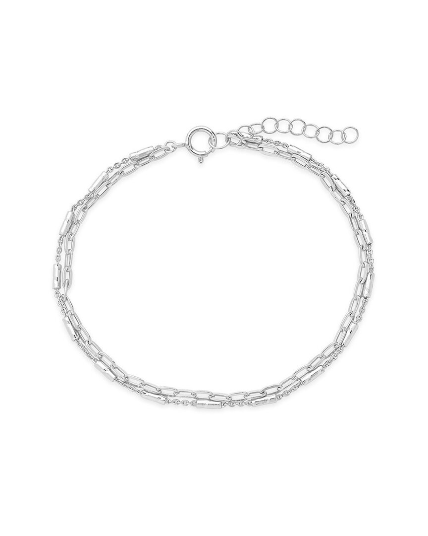 Sterling Forever Silver Delicate Two-layer Chain Bracelet