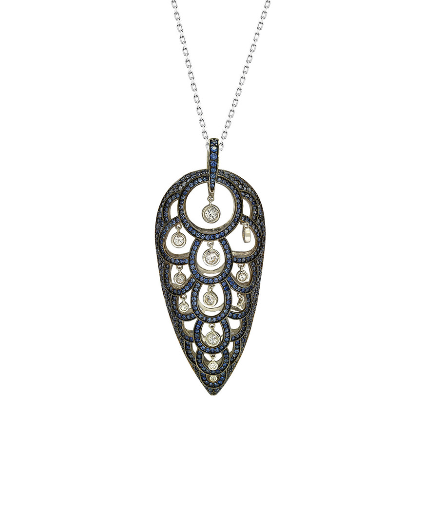 Suzy Levian Silver 12.32 Ct. Tw. Diamond & Gemstone Large Pendant Necklace