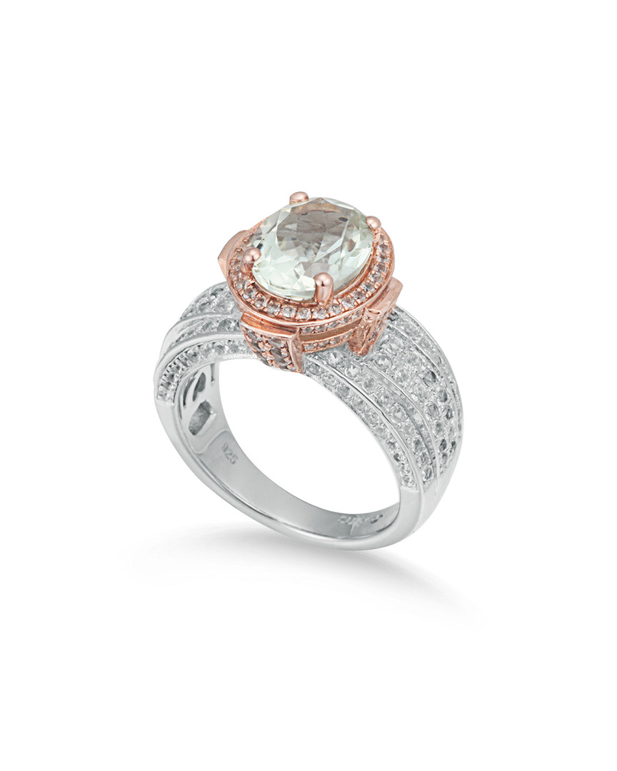 Suzy Levian Two-tone Sterling Silver 4.73 Cttw Green Amethyst Ring