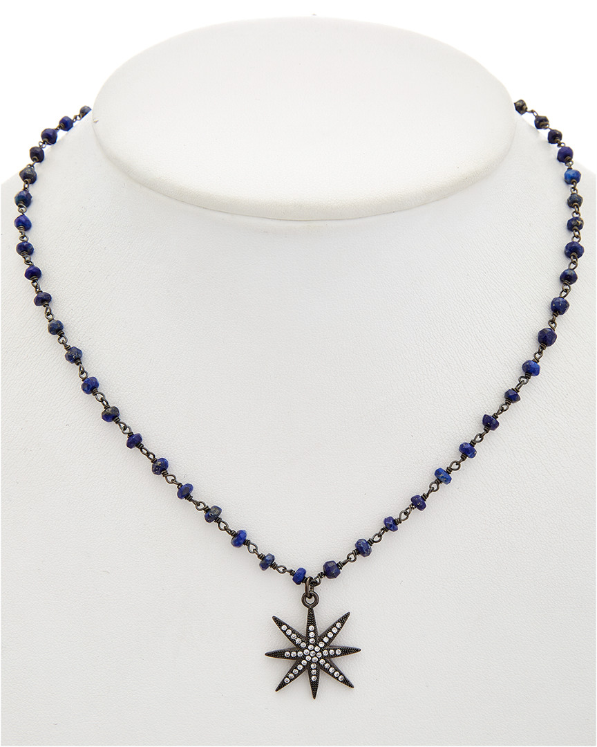 Rachel Reinhardt Plated Silver Blue Lapis & Cz Necklace