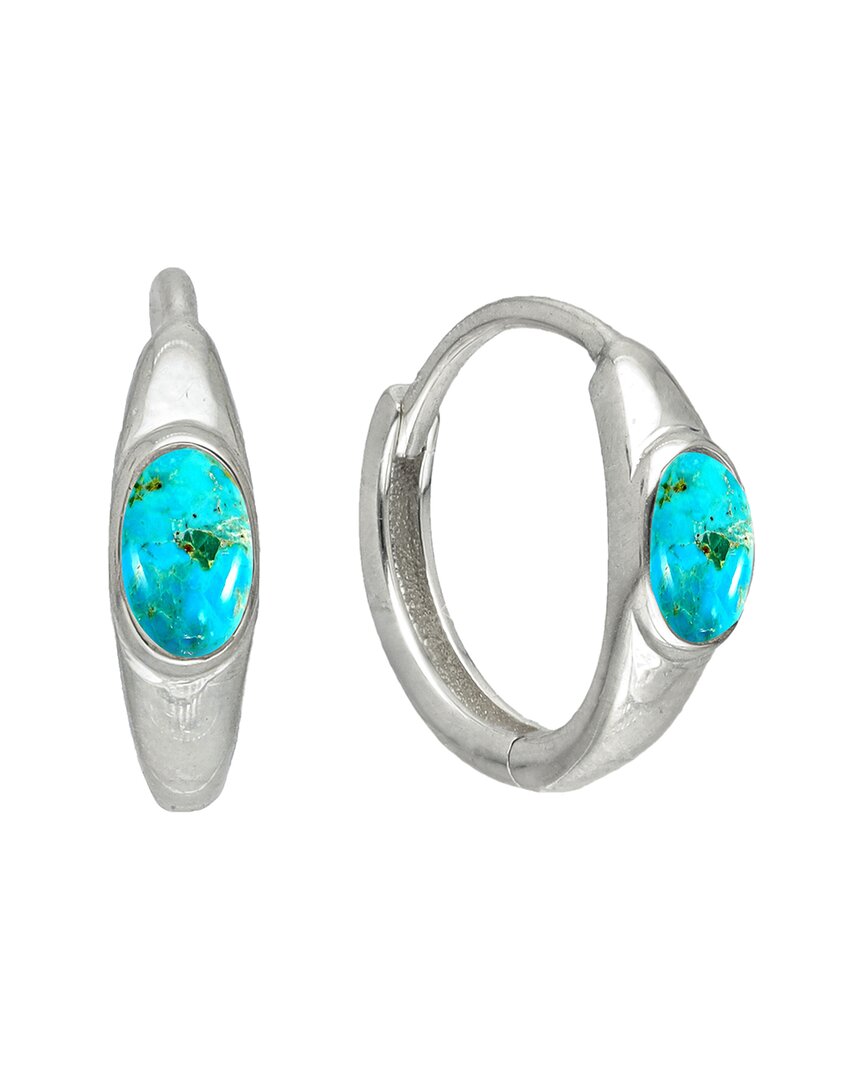 Tiramisu Silver 0.60 Ct. Tw. Blue Mohave Turquoise Huggie Earrings