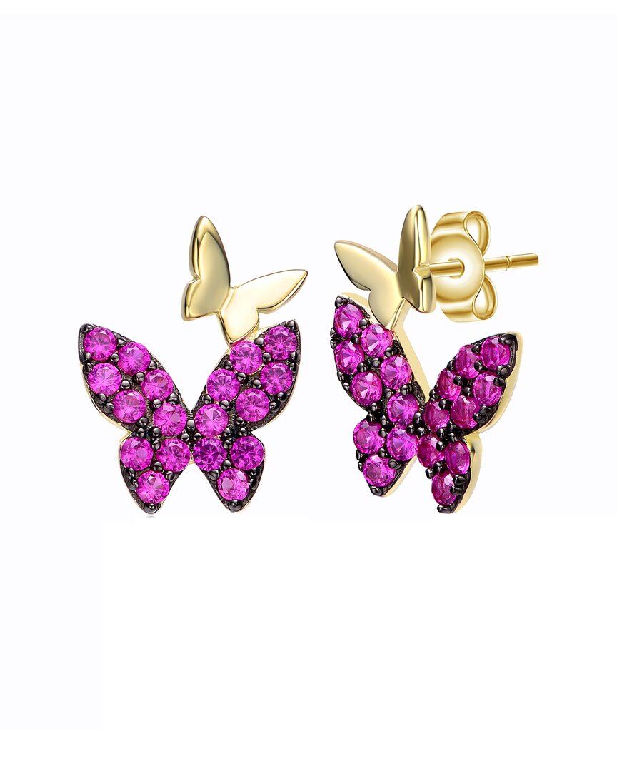 Genevive 14k Plated Butterfly Earrings In Purple