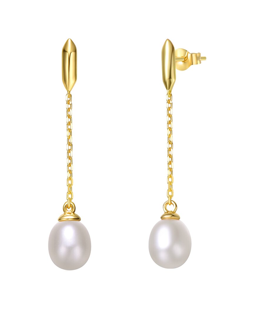 Genevive 14k Plated 7.5mm Pearl Dangle Earrings