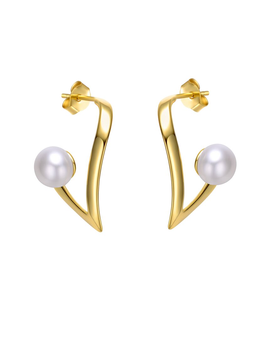 Genevive 14k Plated 7mm Pearl Dangle Earrings