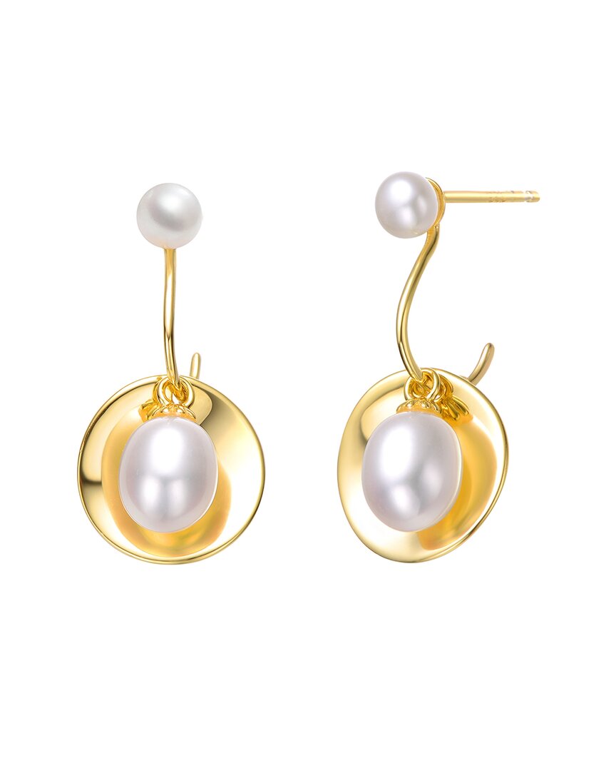 Genevive 14k Plated 5.5mm Pearl Dangle Earrings