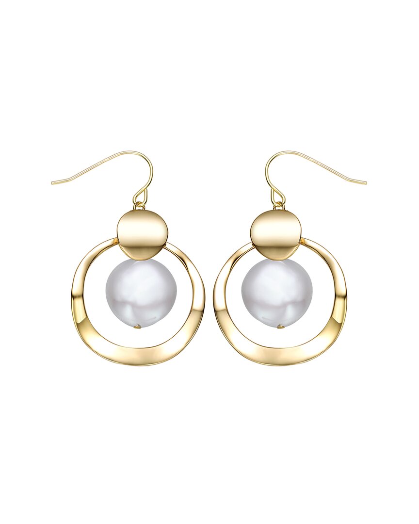 Genevive 14k Plated 15mm Pearl Dangle Earrings