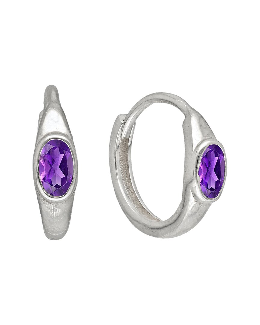 Tiramisu Silver 0.60 Ct. Tw. Amethyst Huggie Earrings